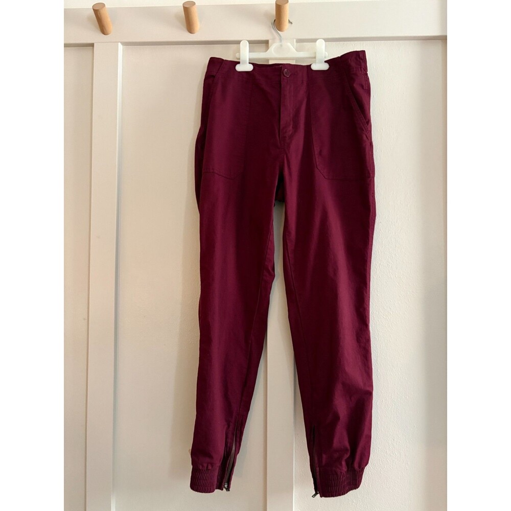 Pact Organic Cotton Pants Womens Medium wine Button Tapered Utility Jogger